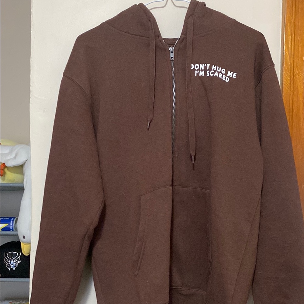 Don't Hug Me I'm Scared Brown Hoodie